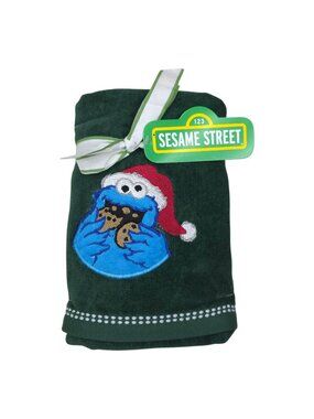 Sesame Street Cookie Monster Christmas Hand Towels Set Of 2 18"x28" Cotton Green